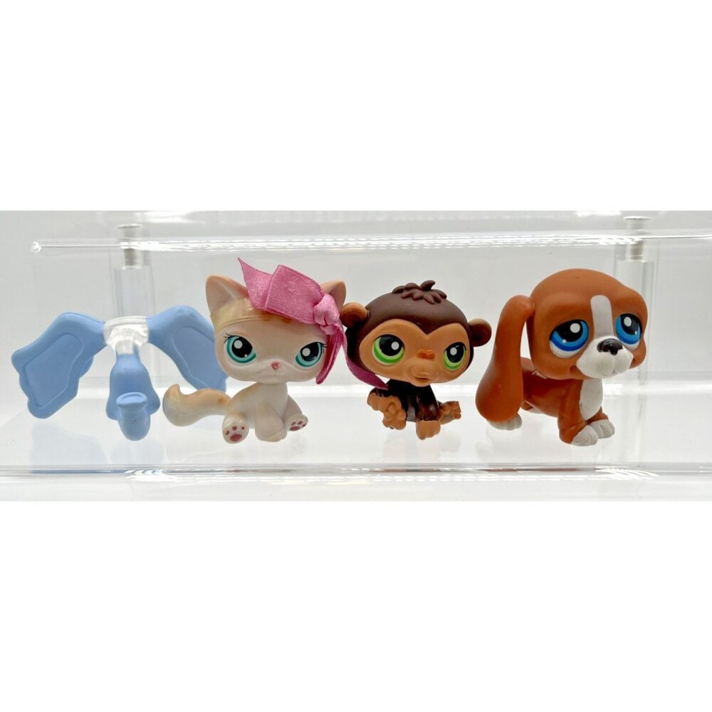 Littlest Pet Shop Lot #224 Cat #223 Basset Hound #222 Chimp LPS‎ 2006 READ